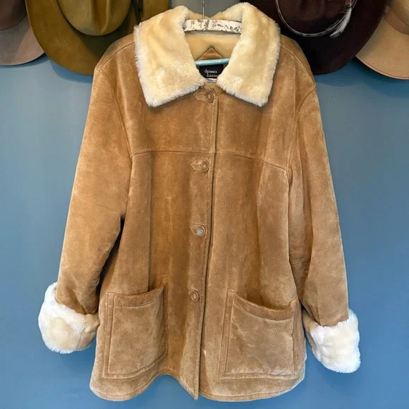 Dennis Basso vintage genuine leather suede fur lined coat sz 1X - Picture 1 of 9